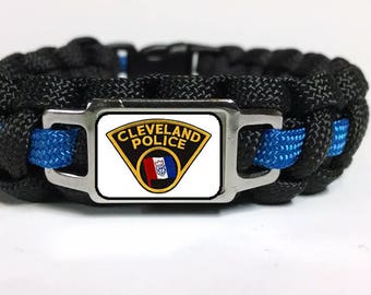 Thin Blue Line Cleveland OH Ohio Police Department CPD Patch Paracord Survival Bracelet