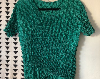 Vintage, 90s, green, Crinkle, blouse
