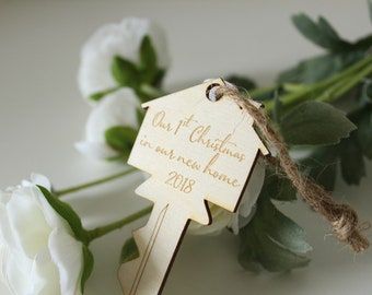 Our 1st Christmas In Our New Home Key Ornament | Farmhouse Christmas | Rustic Christmas Tree Ornament 2018 | House Shape Ornament
