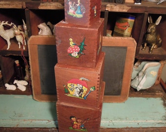 Antique Wood Nesting Blocks / Vintage Stacking Blocks / Vintage Wood Toys / Vintage Nursery Decor