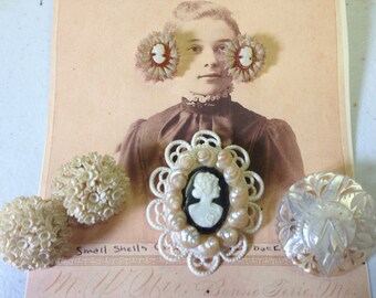 SALE Cameo Shell Carved Brooches Earrings Vintage lot 394
