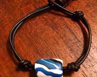 Handmade clay bead Leather Bracelet