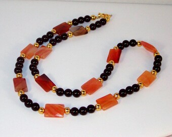 Black Obsidian and Carnelian Necklace