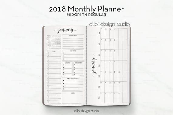 3 calendar month printable at Glance TN Standard Planner Month a Midori Monthly 2018