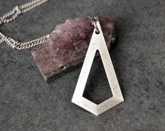 Triangle Necklace Long Silver Necklace Simple Necklace Boho Necklace Layering Necklace Edgy Pendant Necklace