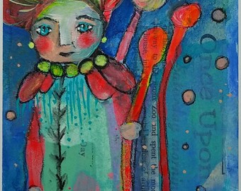 Framed Original Mixed Media Art: 64 - once upon a saturday morning