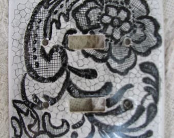 Porcelain Light Switch Cover hand painted with Black Lace