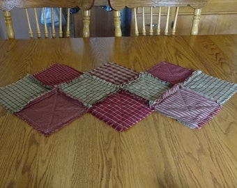 Rag Quilt Table Runner, Homespun Table Runner, Red Table Runner, Patchwork Table Runner, Primitive Decor, Country Table Runner, Candlemat