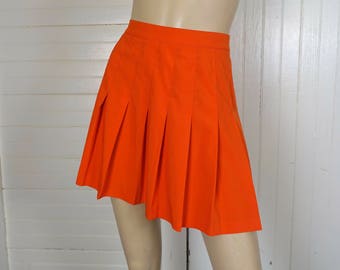 80s Tennis Skirt in Orange- 1980s Preppy Athletic Pleated Mini Skirt- Medium- Tail- Anime Cosplay Lolita