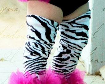Zebra Girls Ruffle Tutu Leg Warmers - Perfect for Birthday, Cake Smash Photo Prop, Costume, baby to girls 6X approx 12" long