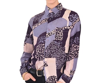 VINTAGE Colourful Long Sleeve Retro Button Down Shirt