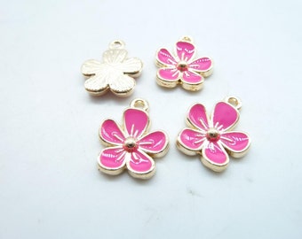 15pcs13x16mm KC Gold Enamel Rose Red Plum Flower Charm Pendant c7858