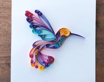 Hummingbird Quilled Art, Home Decor, Wall Art, For Her, Nursery Decor, Hummingbird Collectible, Paper Hummingbird, Paper Anniversary