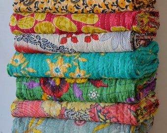 20 PC LOT Vintage Handmade Kantha Quilt Reversible Cotton Indian Blanket Throw Bedding