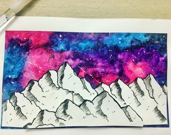Watercolor Mountain Range Print