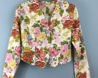 MONSOON Vintage 1980s floral cotton cropped jacket UK 10/12