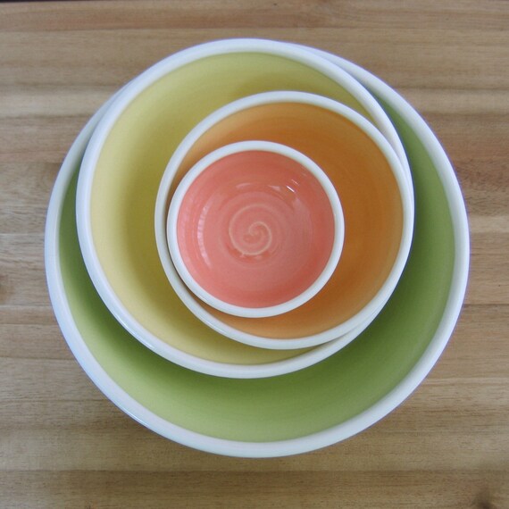 Ceramic Nesting Bowls Large Set of Stacking Pottery Bowls in Ceramic Nesting Bowls Large Set of Stacking Pottery Bowls in