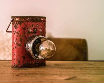 Rusty Red Lantern-Rusty Red lantern-Steampunk lamp-Bedside lamp-Loft Lighting-Vintage-Retro-Edison lamp
