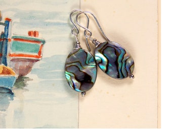 High quality abalone oval earrings on sterling ear wires