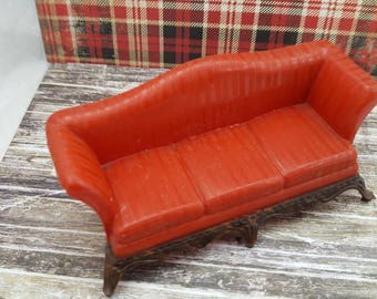 Renwal Red Sofa Doll House Toy Plastic Living room All five legs