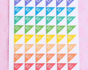 Bill Due Corner Stickers for your Erin Condren Life Planner - 60 Stickers (Rainbow)