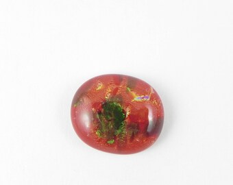Dichroic Fused Glass Cabochon - Red Green - 1748 - 21mm x 18mm