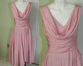 Vintage 1950’s Woman's Pink Full Skirt Sleeveless Party Dress