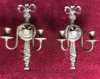 VINTAGE Pair of Bronze Wall Sconces