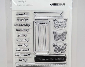 KaiserCraft Limelight Clear Stamps -- Acrylic -- Planner Days Week Journal Butterfly
