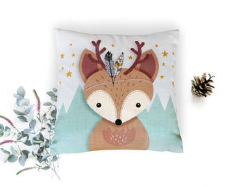 Kids gift, Deer Pillow, Woodland nursery pillow, Reindeer pillow, Throw pillow, Cushion cover, Babies gift, Deer pillow cover, Boy nursery