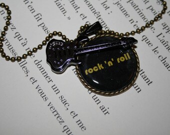 Necklace - bronze 70 cm - ROCK guitar - yellow