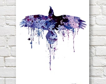 Raven Art Print - Abstract Watercolor Painting - Wall Decor