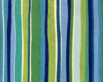 Aqua Lime Retro Stripe Fabric Remnant Maddie Boo Doodlefish Upholstery Bedding Fabric