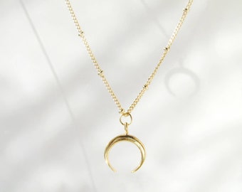 Mini Gold Horn Necklace, tusk necklace, double horn necklace, crescent necklace, moon necklace