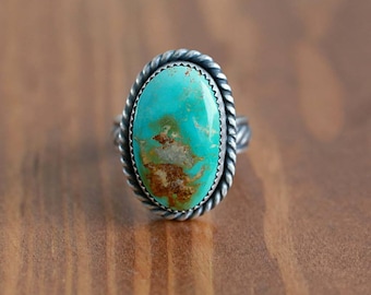 Green royston turquoise ring, sterling silver ring - Size US 7.5