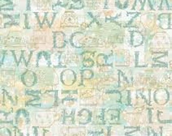 Tea Time Letters from Susan winget, By the Half Yard, 44" wide, 100% cotton, novelty fabric, quilting fabric, teal letters, letters fabric
