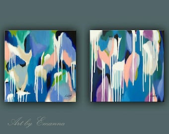 SALE, Original Painting, Set of 2 Abstract Painting, Modern painting, Contemporary Art, Wall Decor 20"x40" Ready to Hang