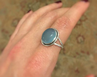 Beautiful Aqua Chalcedony Ring Size 8.25