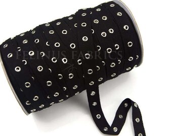 Black Grommet Tape with Nickel Eyelet Cotton Twill Tape on Trim by the Yard ATN00240