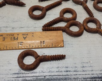 14 Large Rusty Vintage Screw Eyes, Salvaged Hardware, Carpentry, Woodworking Supply, Assemblage, Altered Art, Steampunk, Industrial Supplies