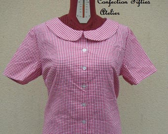 Red gingham Peter Pan collar shirt