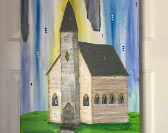 Church painting, abstract church painting, old church, old church painting, Easter Sunday, easter morning, painting,