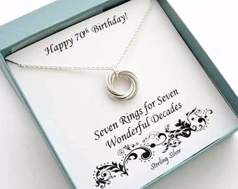 70th Birthday Gift, 70th Birthday Gift for Mom, 70th Anniversary, 7th Anniversary Gift, 70th Birthday Jewelry, Sterling Silver Necklace, MHD