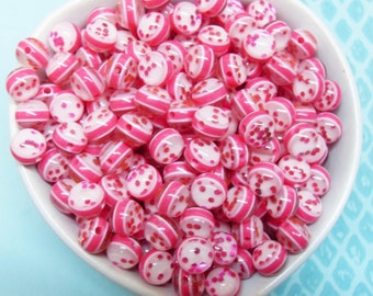 50x 8mm Resin Juicy Glitter Globe beads in Pink with sparkles
