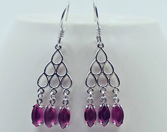 Sterling Silver Lab Ruby Dangle Earrings