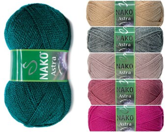 NAKO Astra, 100 % Premium Acrylic yarn, Hypoallergenic, Soft Yarn, Turkish Yarn, color choice, sport weight, vegan yarn, ALP