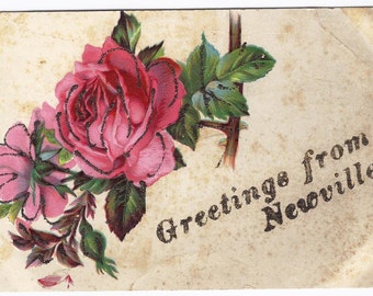 Old Vintage Postcard, Flowers, Roses, Greetings, Newville