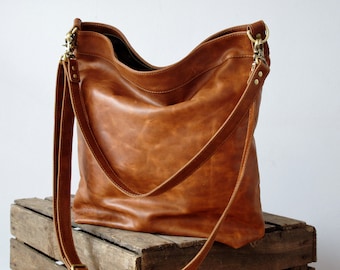 Tan leather shoulder bag, leather bag, shoulder bag, crossbody bag, leather handbag, leather purse, hobo crossbody