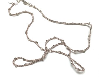 Silk Beaded Necklace. Grey. Silver. Delicate. Lobster Clasp. 19 inches.