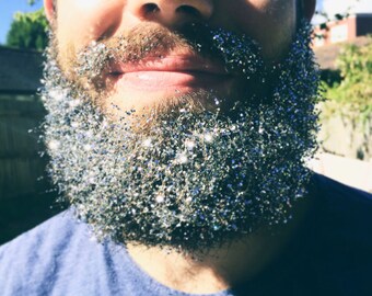 Biodegradable Glitter Beard Set Silver